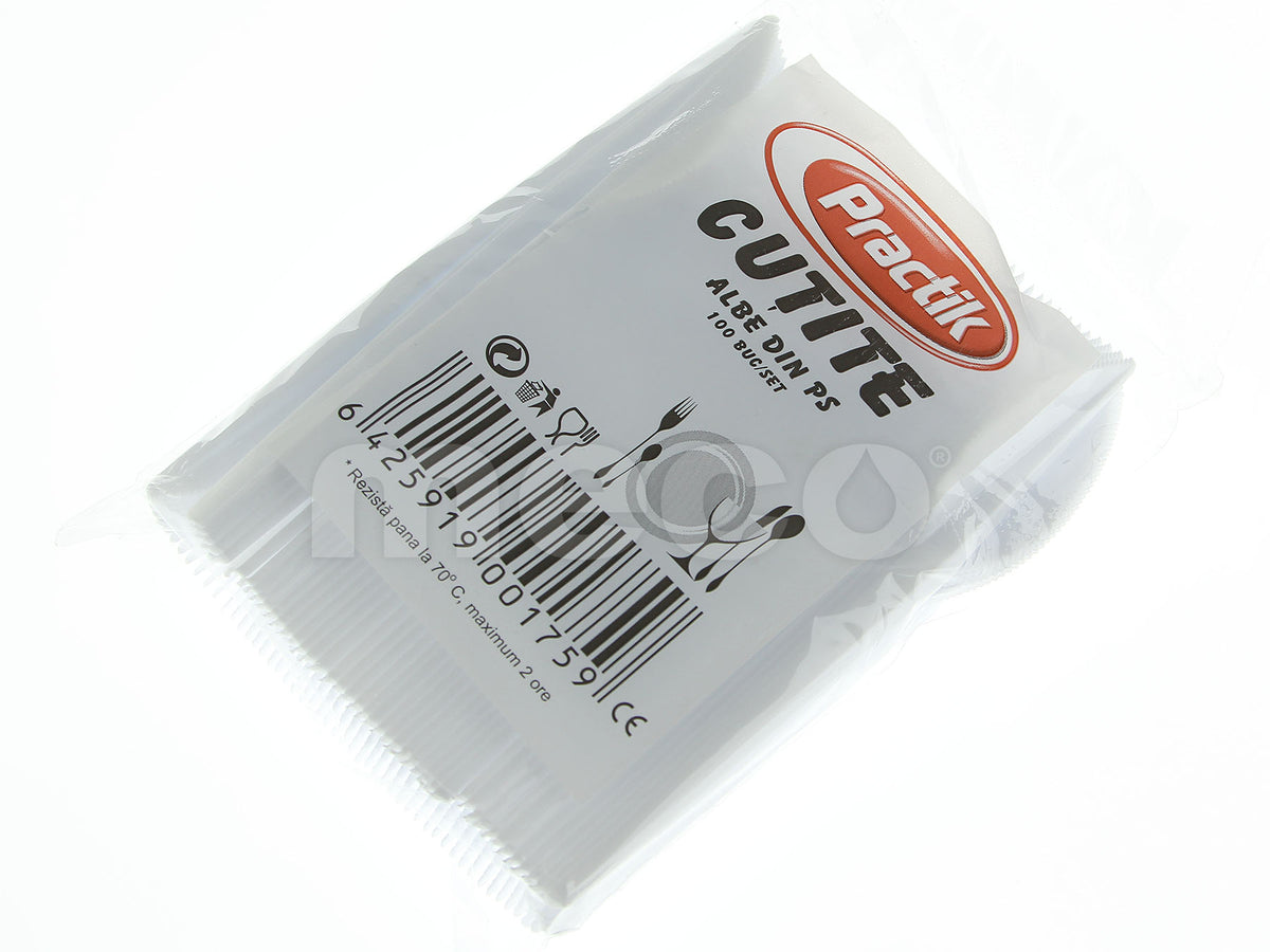 Cutite plastic de unica folosinta albe 100bucati/set - pentru catering, servitul mesei, picnic