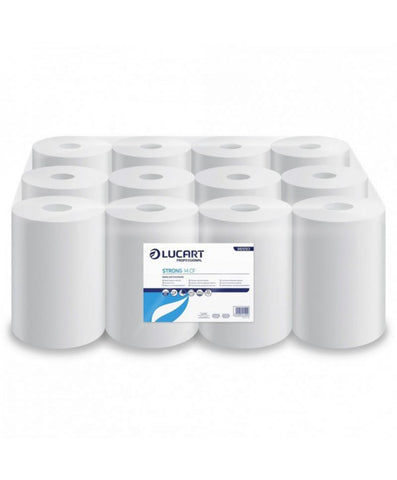 Prosoape de hartie tip rola, 2 straturi, 100% celuloza, albe, 59 metri, 255 portii, Lucart 861093, pachet 12 role
